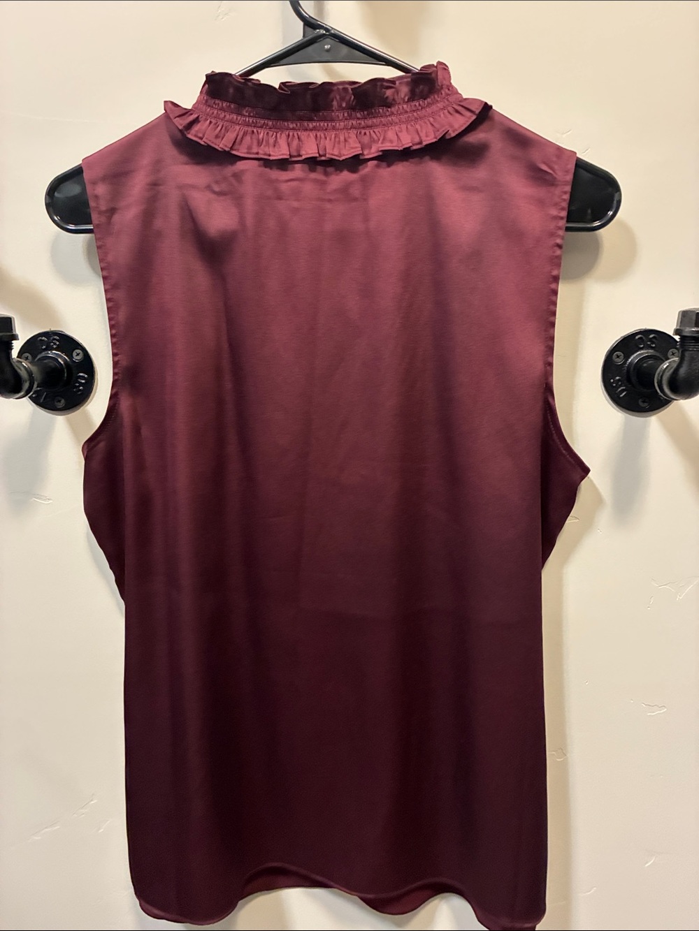 White House Black Market Burgundy Satin Ruffle-Trim Camisole Size M - Picture 3 of 3